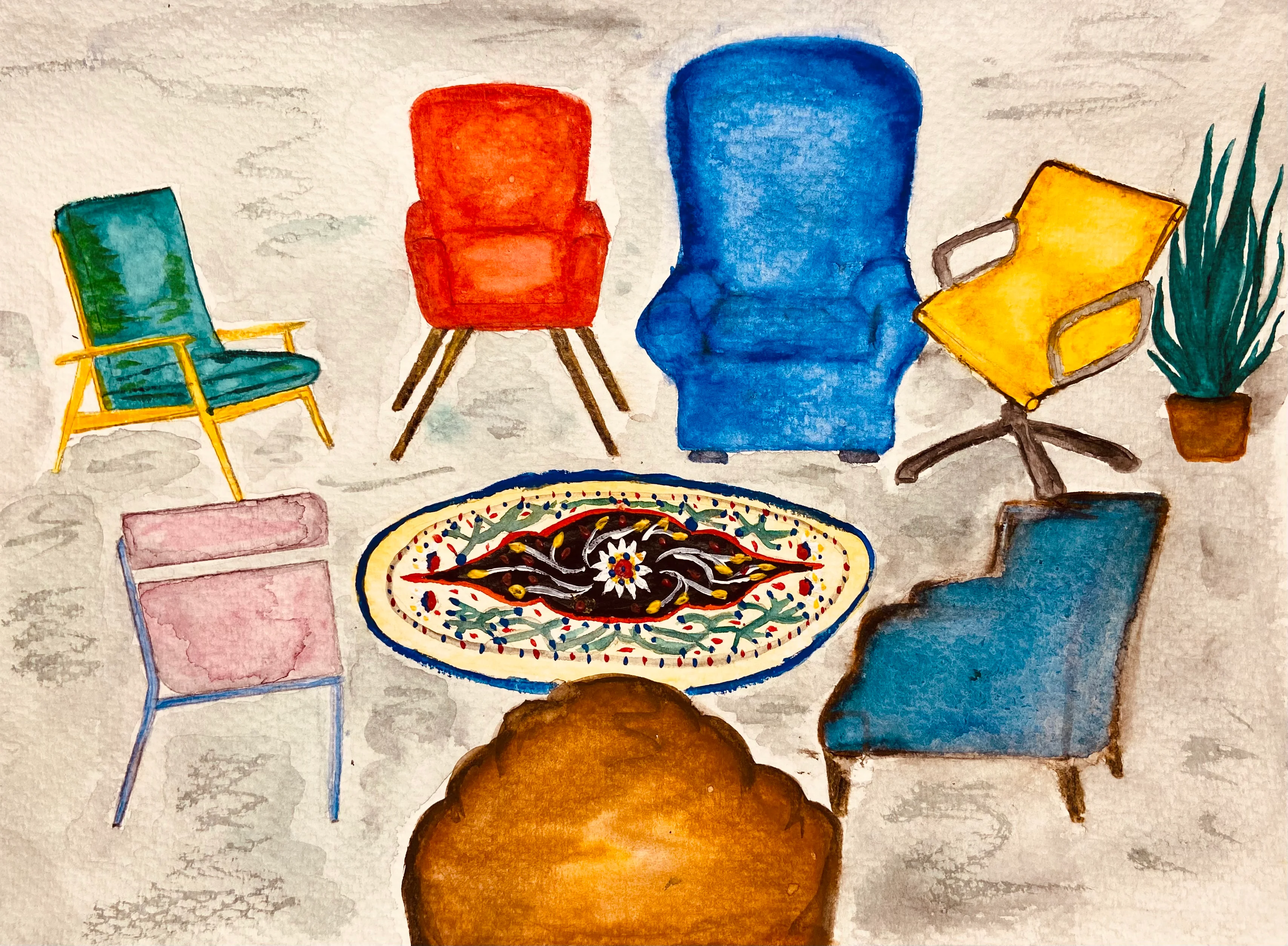 Chairs around a rug — a symbolic representation of a group space